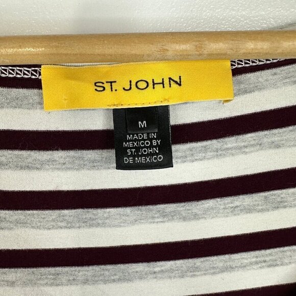 St. John Elbow Sleeve Stripe Round Neck Rayon T Shirt Top Size Medium - Picture 2 of 5